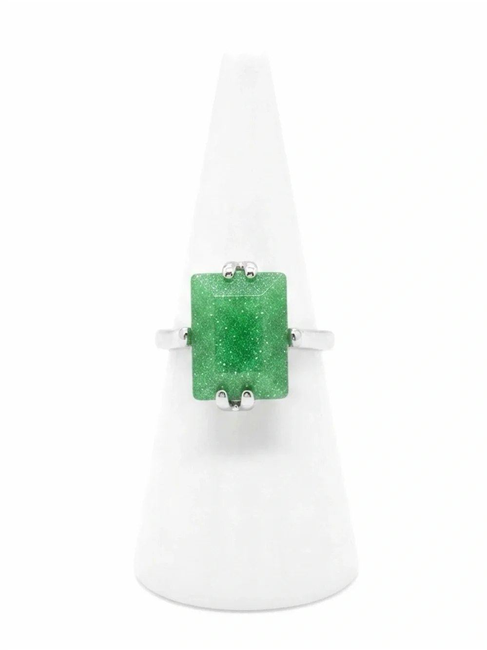 New Handmade Rare Natural Green Jadeite Rectangular Stone Sterling Silver Ring